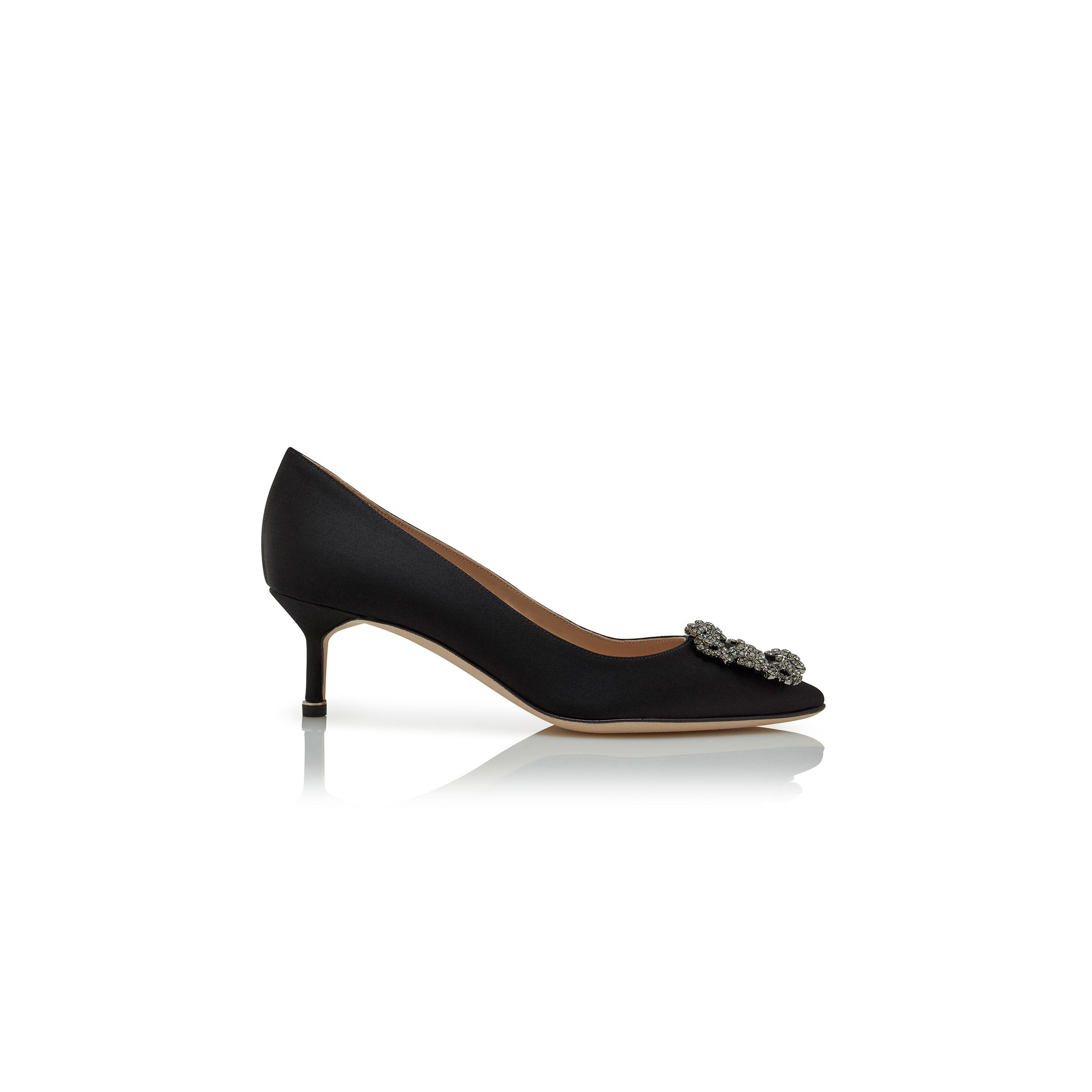 MANOLO BLAHNIK HANGISI 50 BLACK SATIN JEWEL BUCKLE PUMPS 9XX-0661-0041